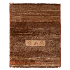 Hand Knotted Antique Gabbeh Rug Solid Beige Brown Wool Persian