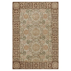 Rug & Kilim's European Style Rug Beige-Brown Green Wool Silk Custom Floral