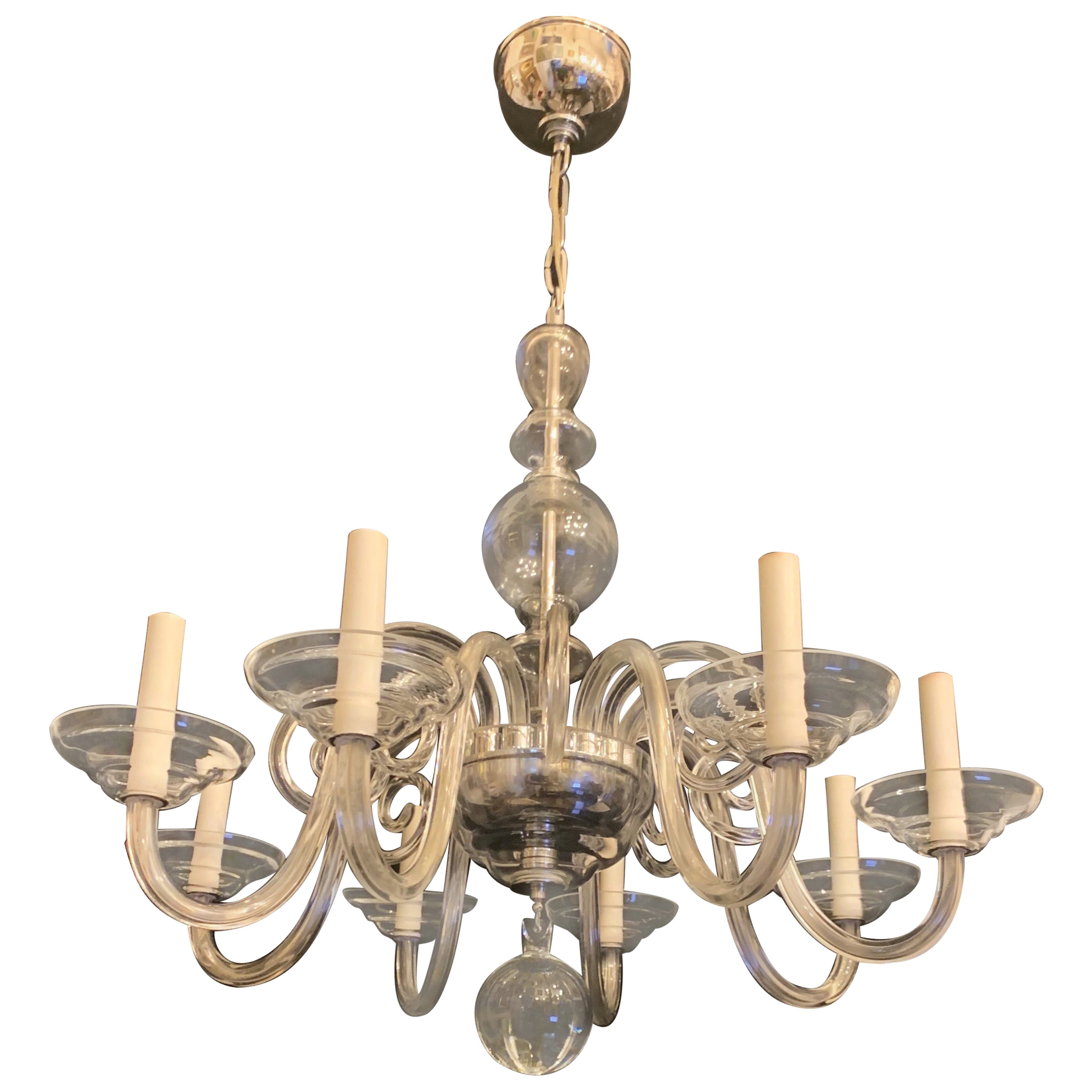 MidCentury Modern Candelabra Chandelier in Polished Nickel For Sale at