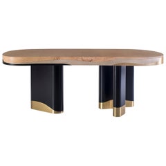 Mesa de comedor moderna Sistelo, roble raíz de latón, hecha a mano en Portugal por Greenapple