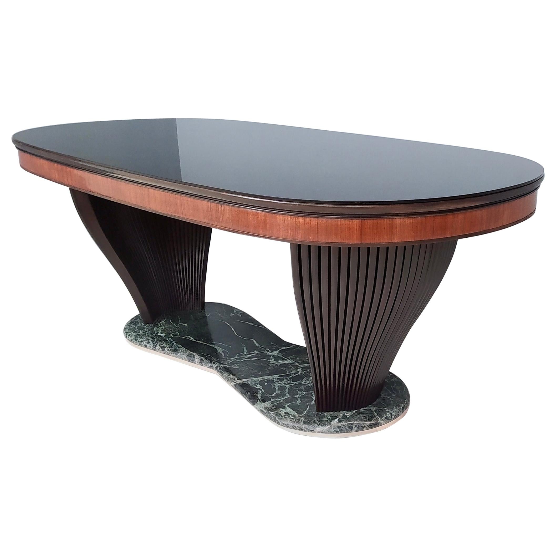 Vintage Dining Table by Vittorio Dassi with Opaline Glass Top and Marble Base For Sale