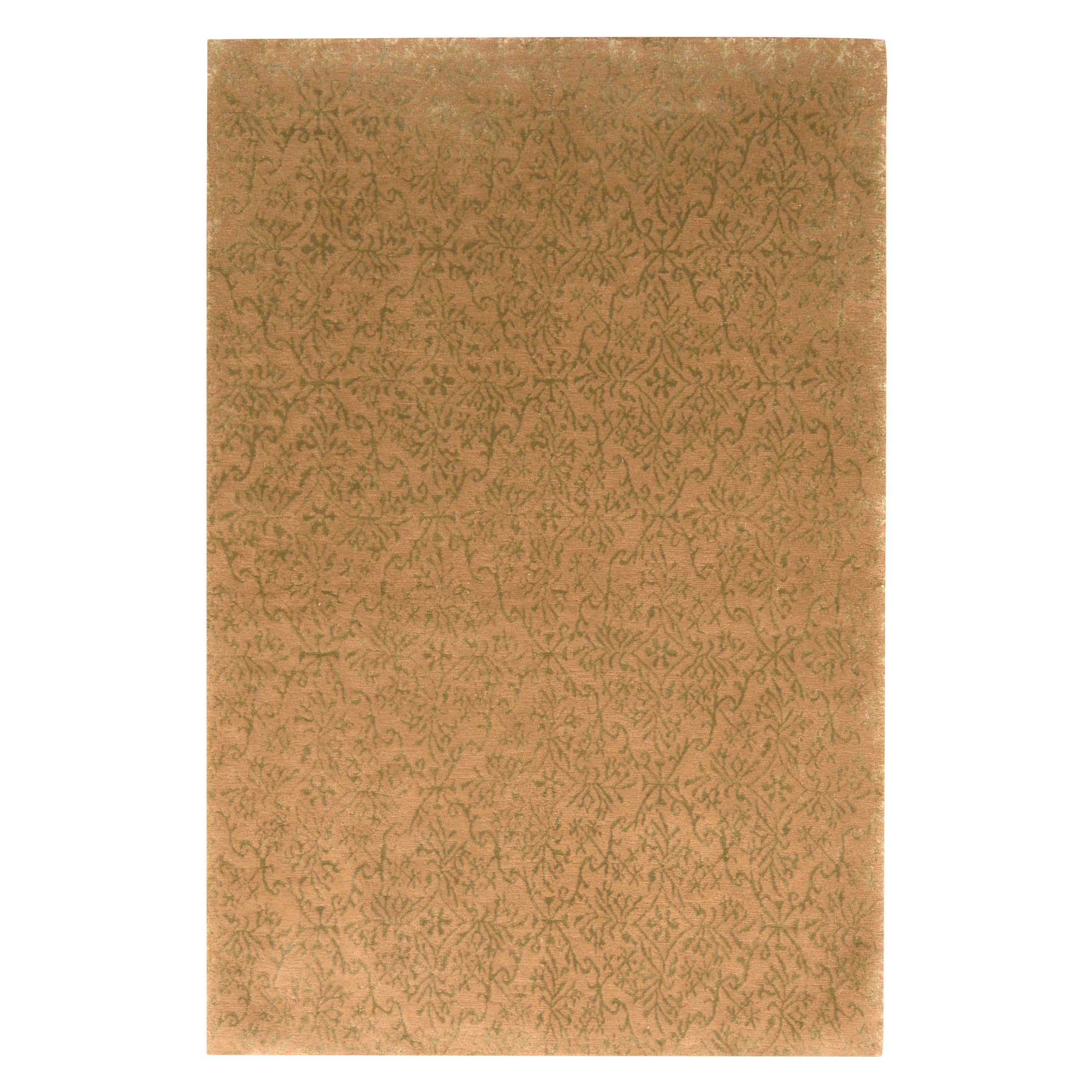 Rug & Kilim’s Custom Beige-Brown Geometric Floral Wool and Silk Rug