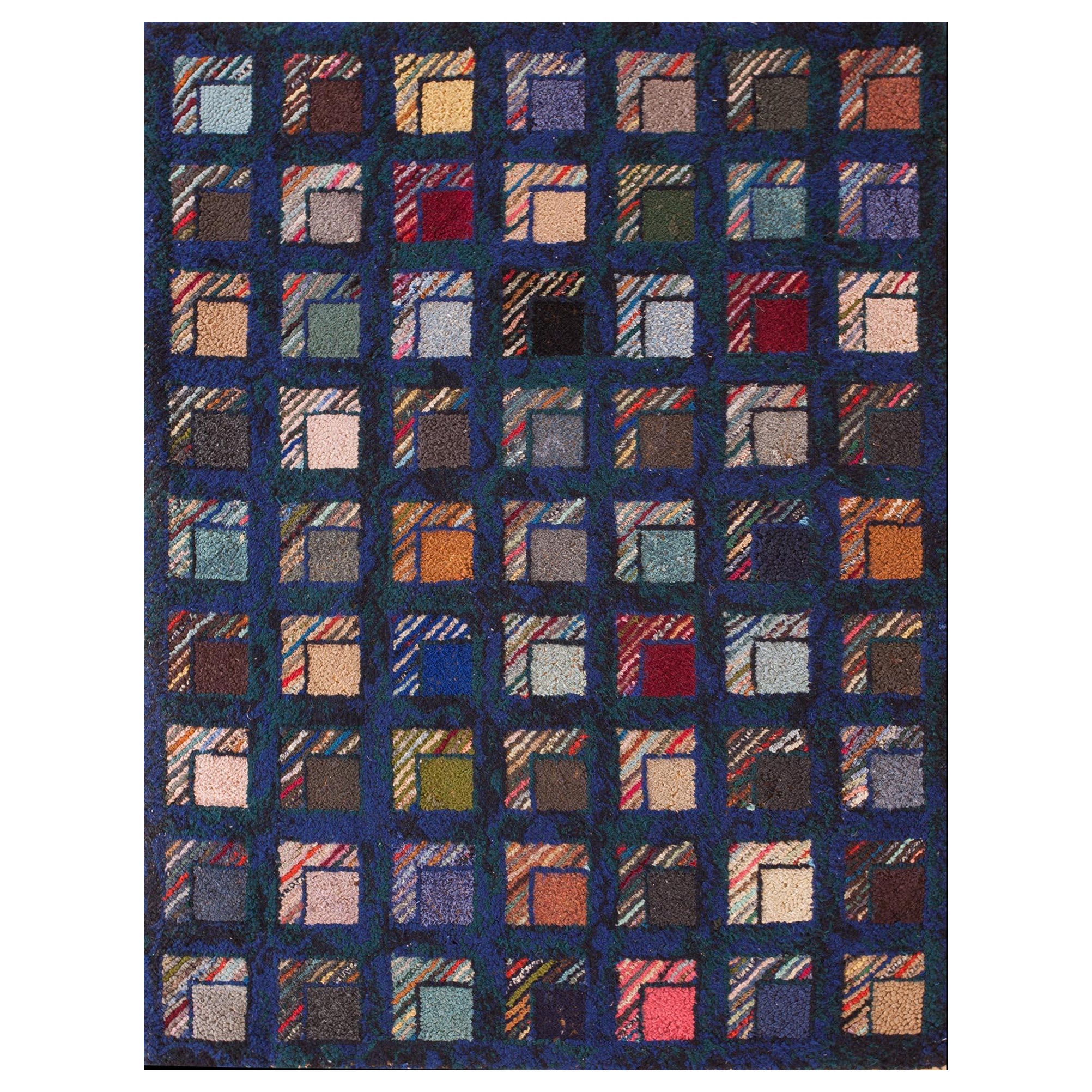 Early 20th Century Log Cabin American Hooked Rug ( 2'7" x 3'3" - 80 x 100 )