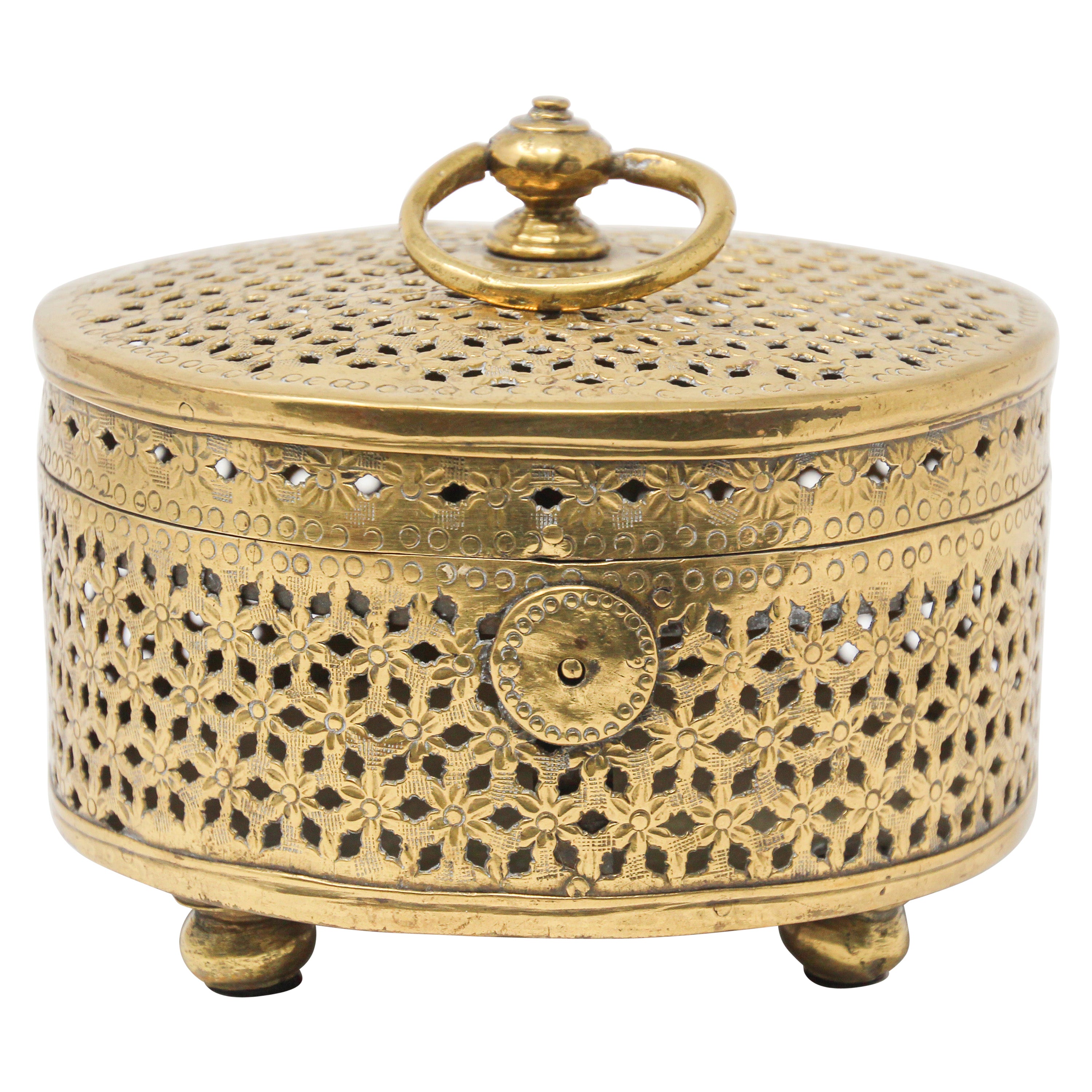 Large Decorative Asian Round Copper Bronze Box with Lid For Sale at 1stDibs