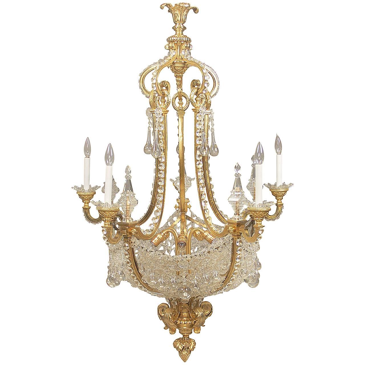 Wonderful Late 19th Century Gilt Bronze and Beaded Chandelier For Sale