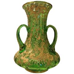 Large Rare Loving Cup Vase by Moser Raised Paste Gilt, circa 1900
