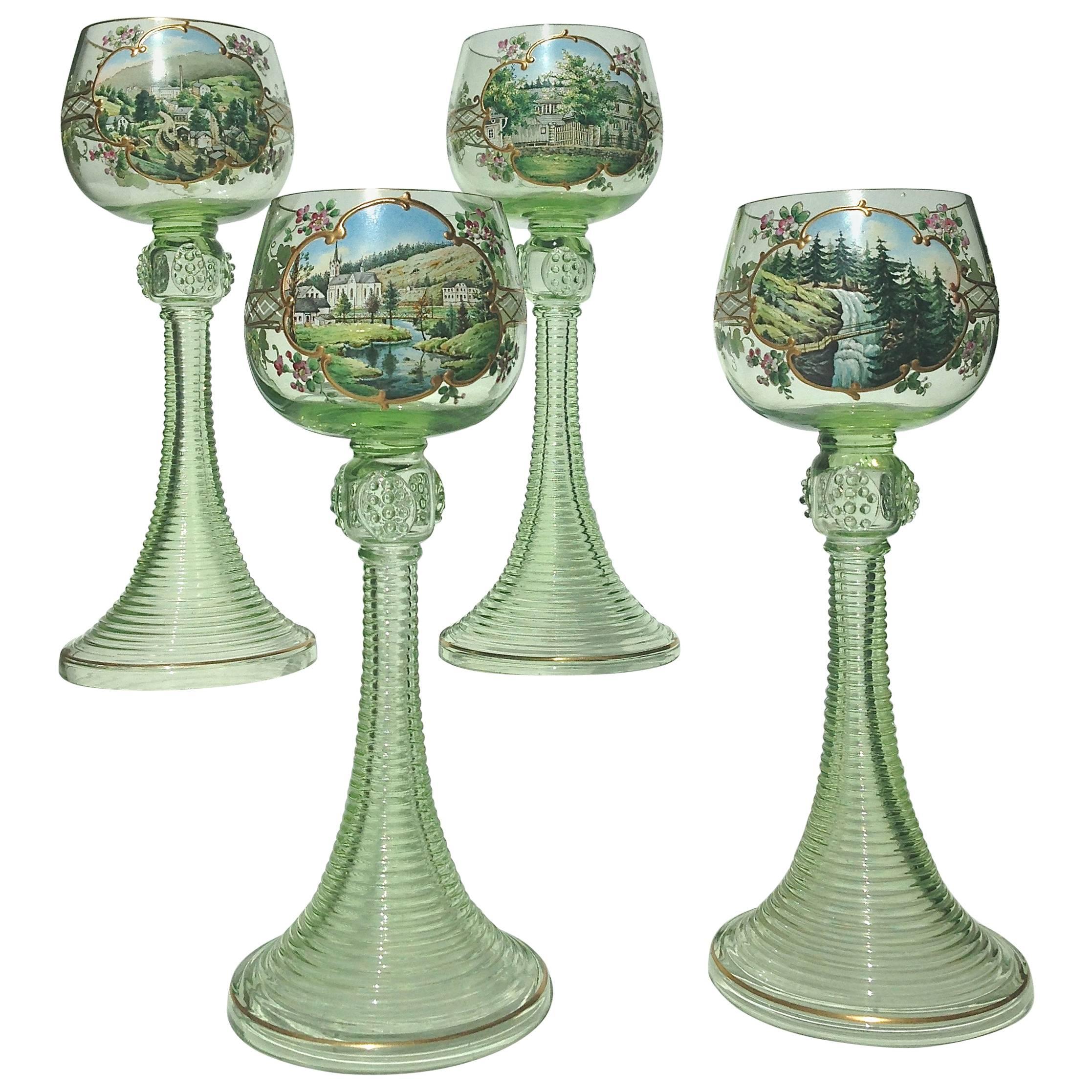 Moser Glass Enameled Landscape and Architectural Scenes, circa 1890 For Sale