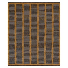 Tejido a mano inspirado en el kilim sueco  Alfombra de lana marrón y dorada