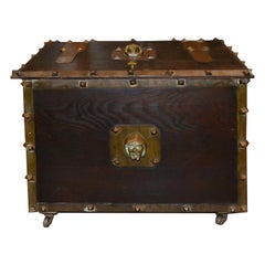 Antique Fire or Coal Box with Medieval Jesting Friar Head Bronze Handles