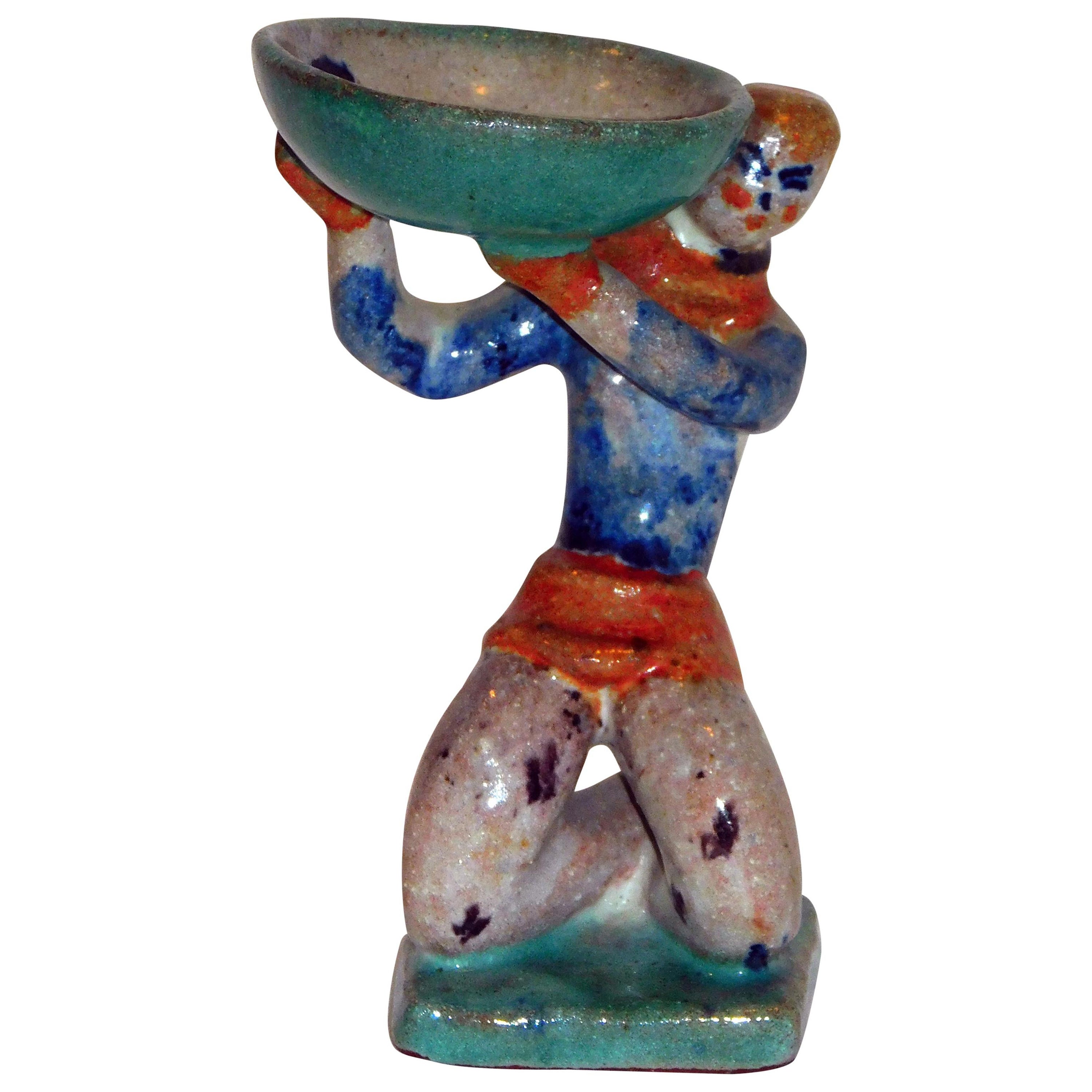 Gudrun Baudisch Ceramica, 1925 per Wiener Werkstatte, Ciotola con uomo che solleva