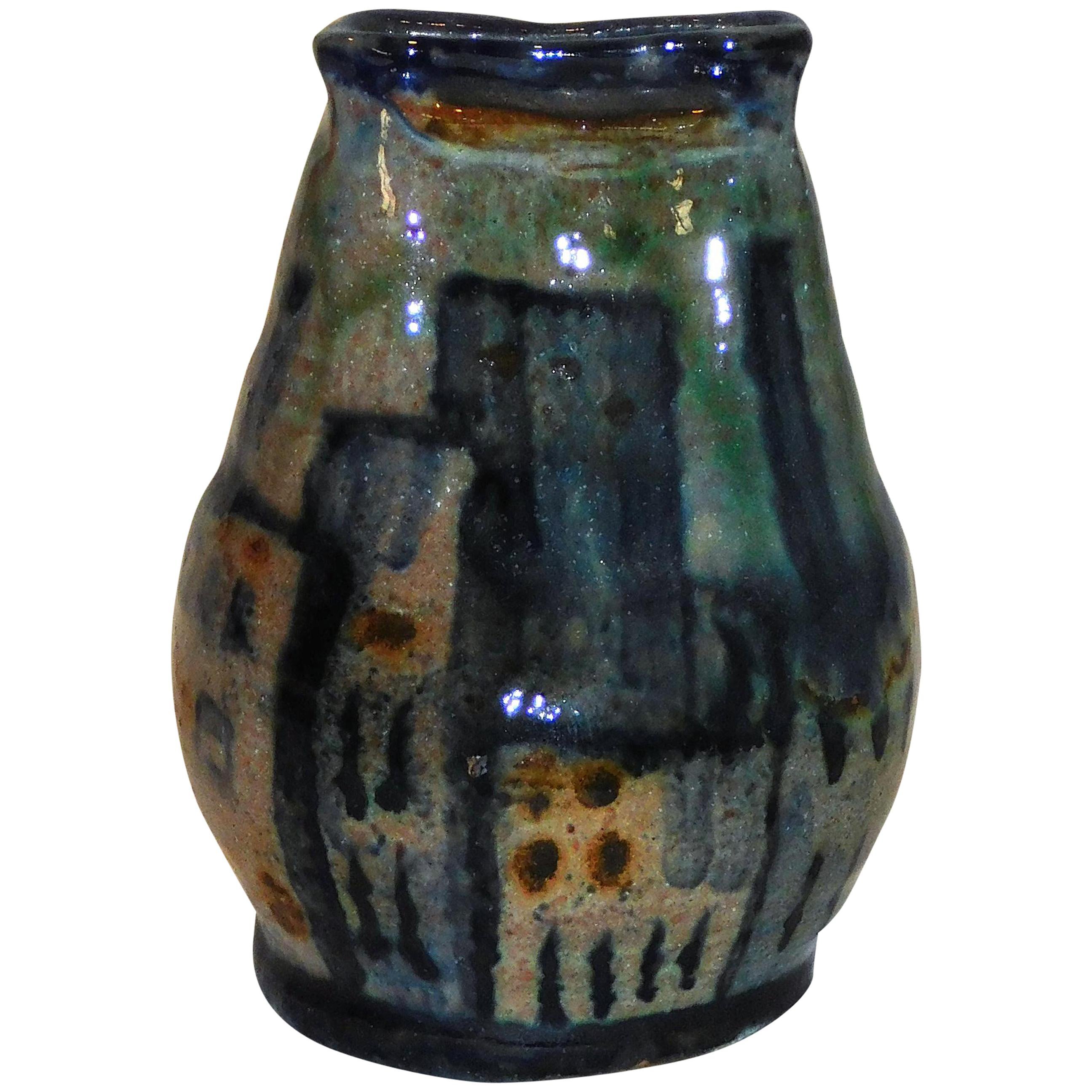 Vase en céramique au design Gudrun Baudisch, vers les années 1920, paysage urbain