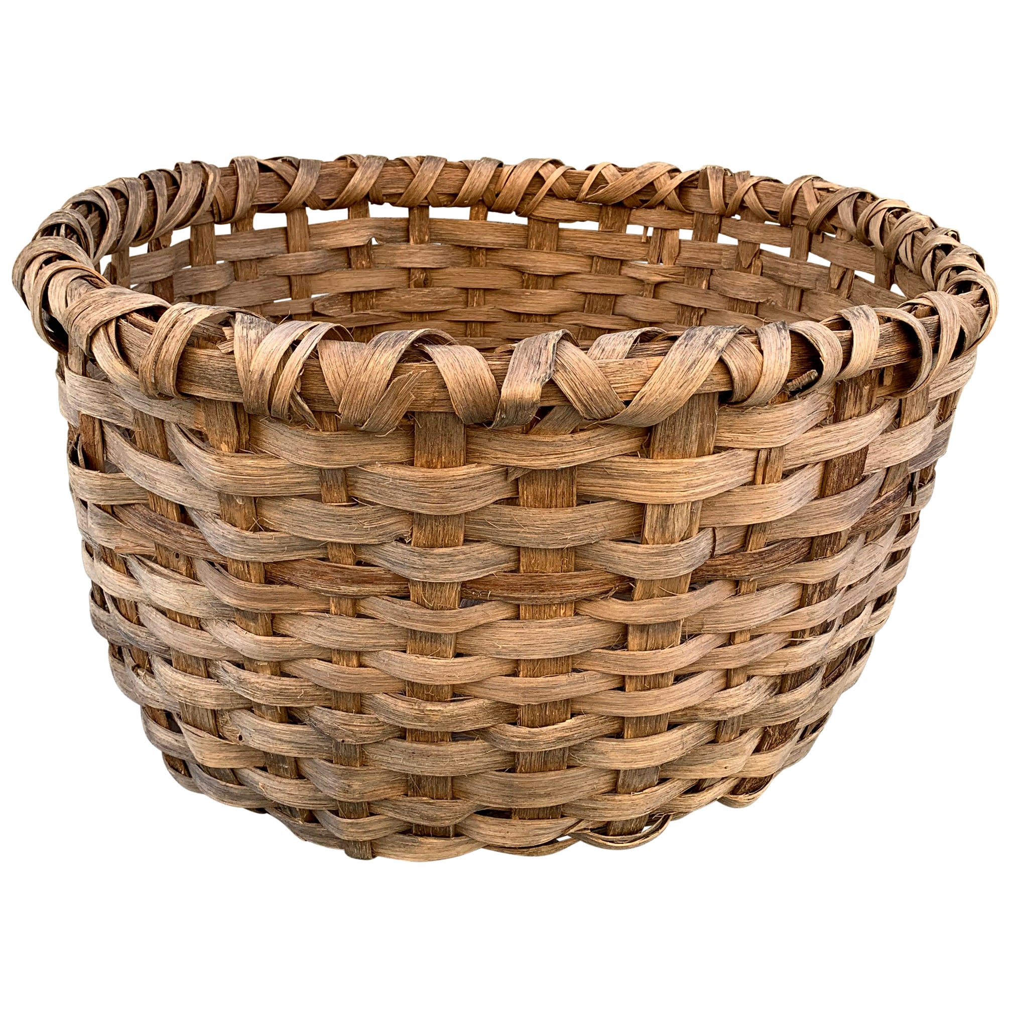 19th Century Splint Oak Bushel Basket For Sale at 1stDibs