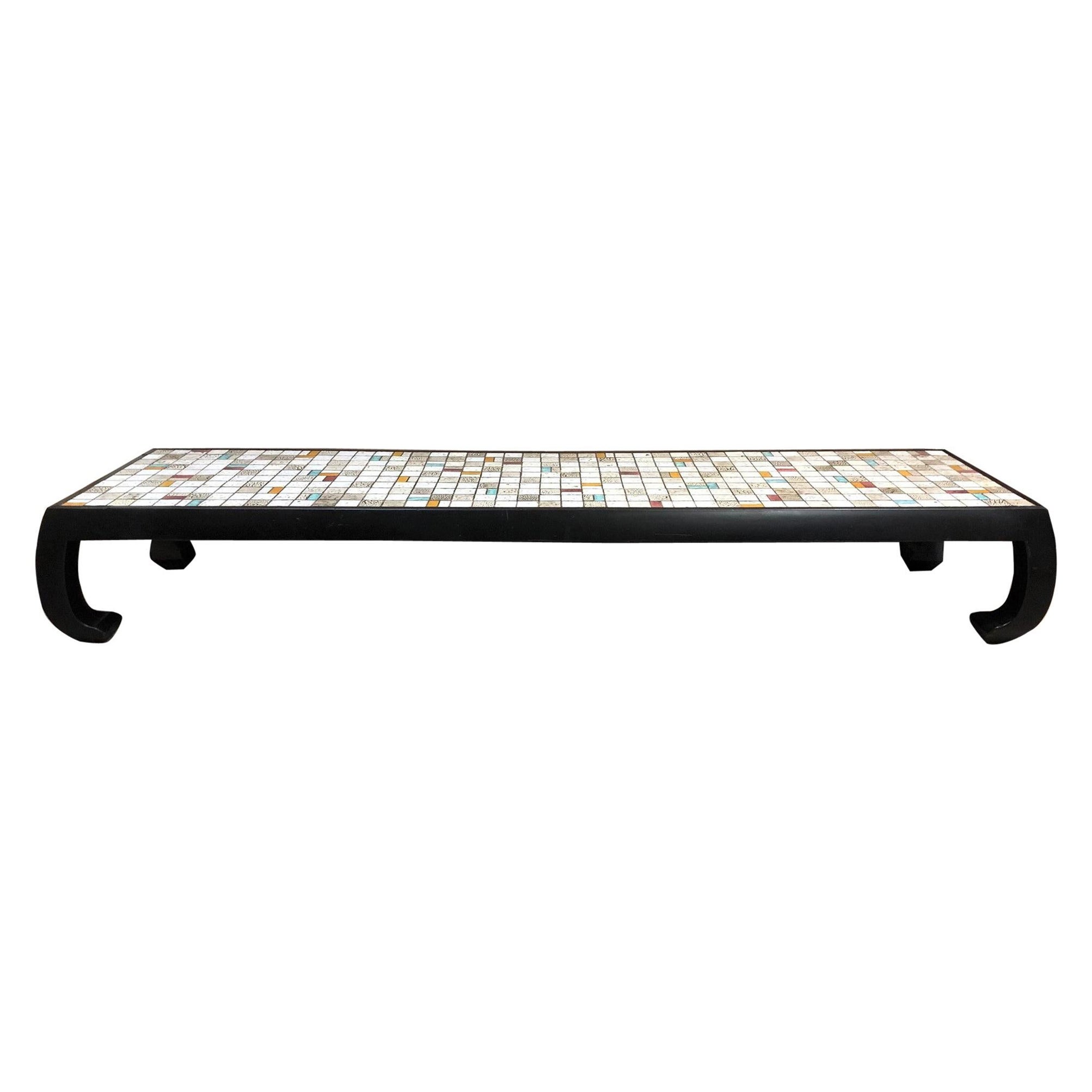 Long Tile-Top Asian Style Coffee Table For Sale