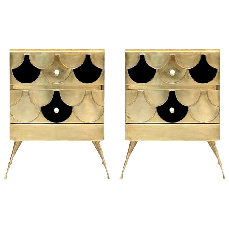 Mid-Century Modern Style Solid Wood and Brass Italian Commodes