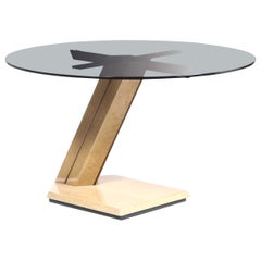 Retro Giovanni Offredi Sunny Round Pedestal Table in Wood and Glass by Saporiti 1970s