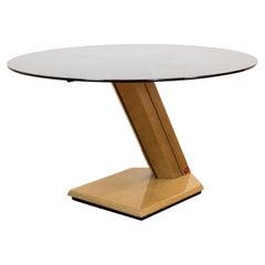 Giovanni Offredi Sunny Round Table in Wood and Smoked Glass by Saporiti 1970s