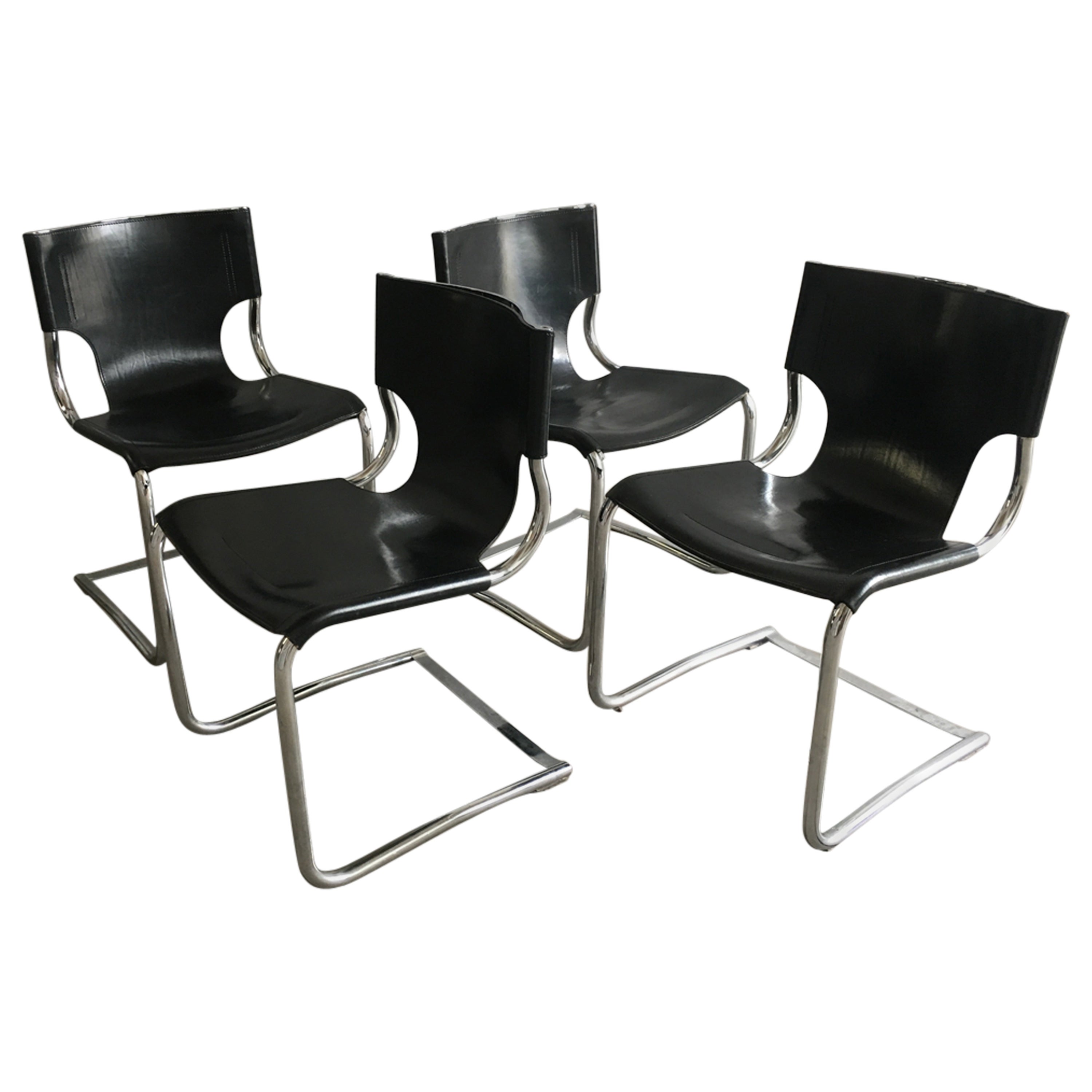 Set of MidCentury Modern Chrome and Vinyl Dining Chairs For Sale at 1stDibs