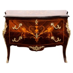 Cómoda de Marquetería Mixta de Madera Estilo Luis XV Francés del Siglo XIX