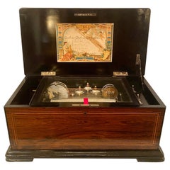 Used 19th Century Swiss Rosewood "Drums and Bells" Music Box, circa 1880