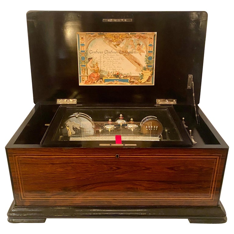 Ancienne boîte à musique suisse en bois de rose avec tambours et cloches::  vers 1880 En vente sur 1stDibs | boite a musique ancienne