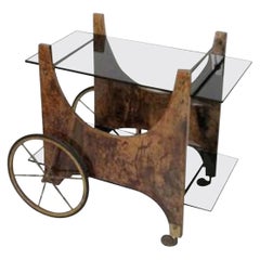 Carrito de bar italiano de piel de cabra lacada by Aldo Tura