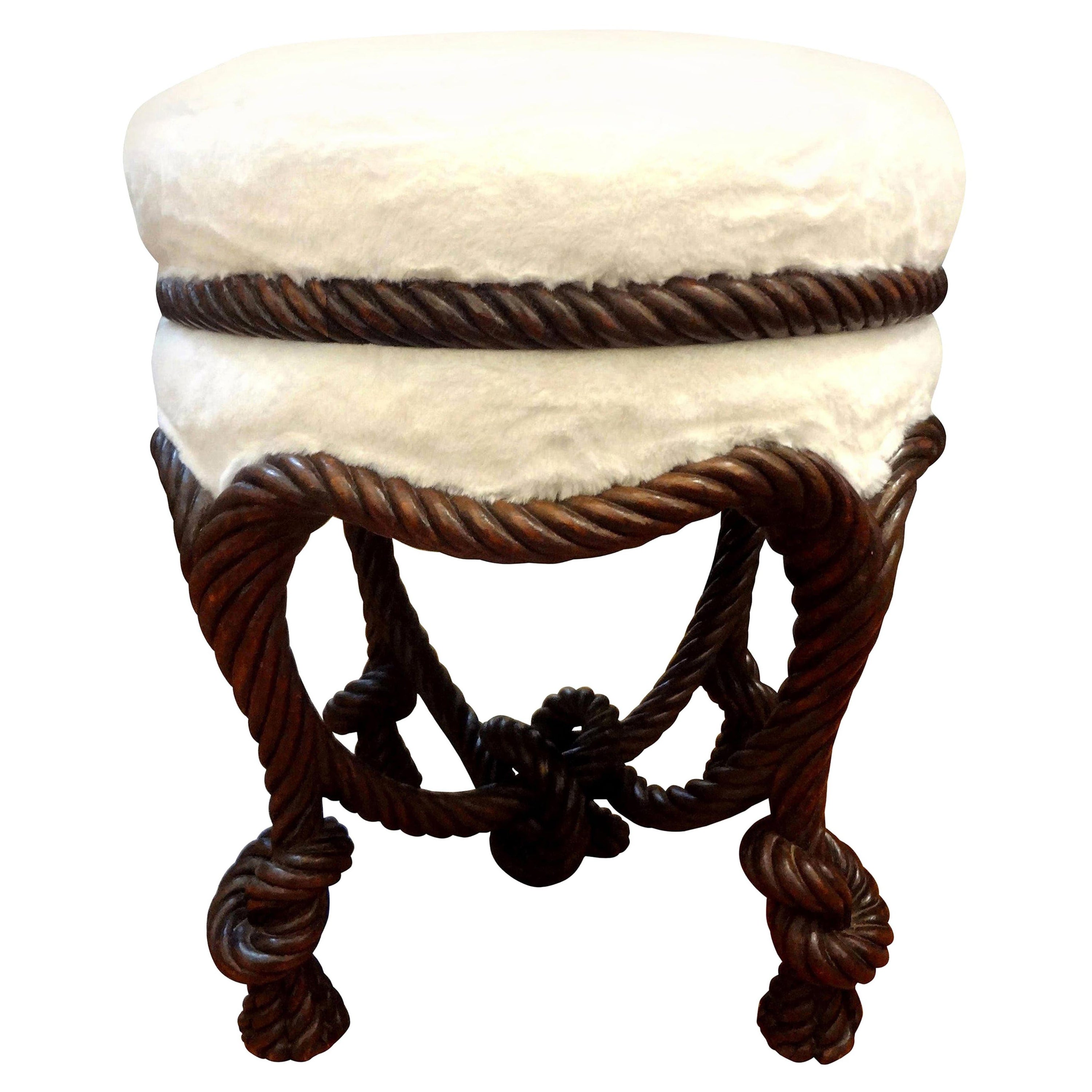 Antique French Fournier Style Knotted Rope and Tassel Ottoman
