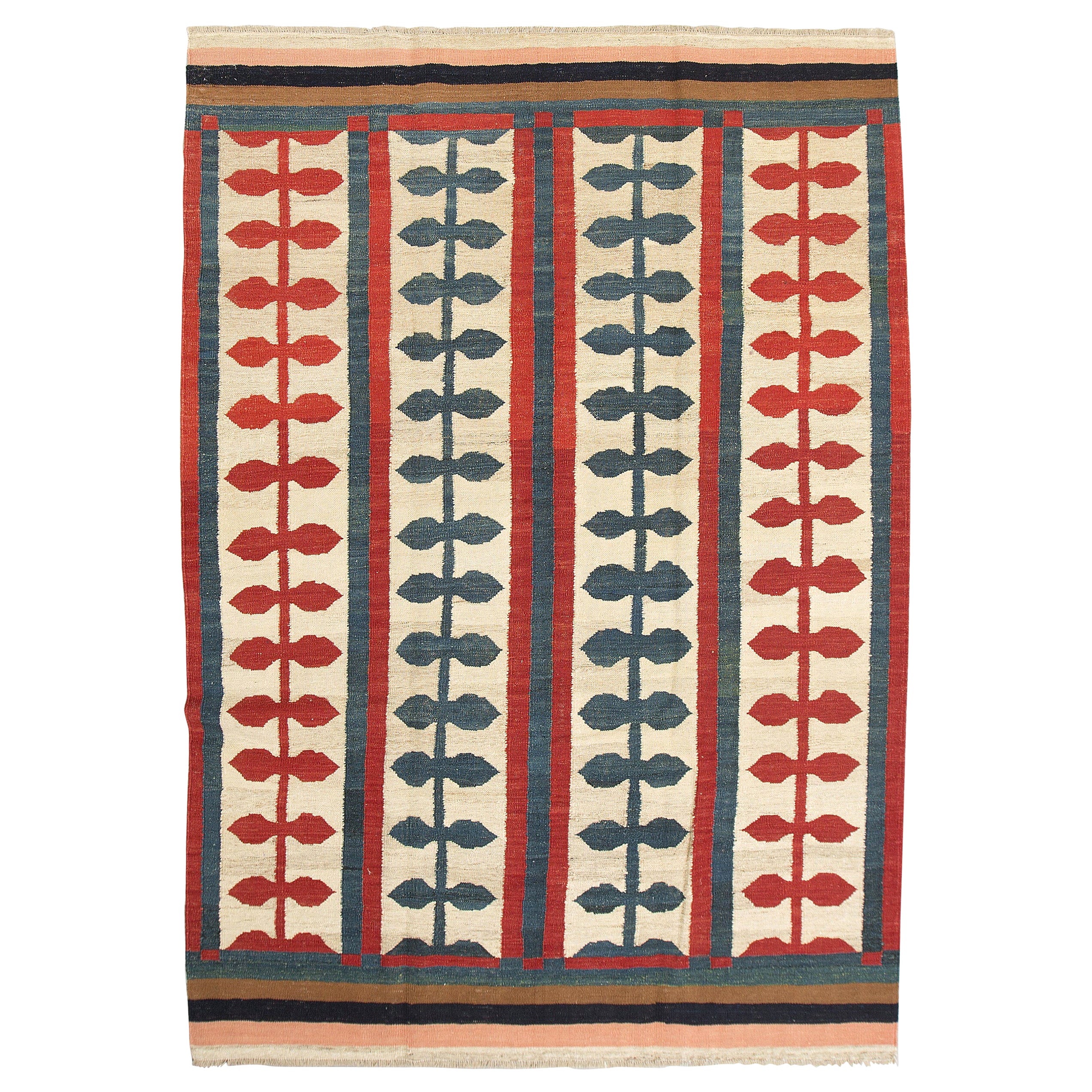 Antique African Tunisian FlatWeave Rug with Colorful Geometric Design