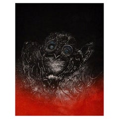 Hoi Lebadang Signed Vietnamese French Lithograph Art Print of Owl