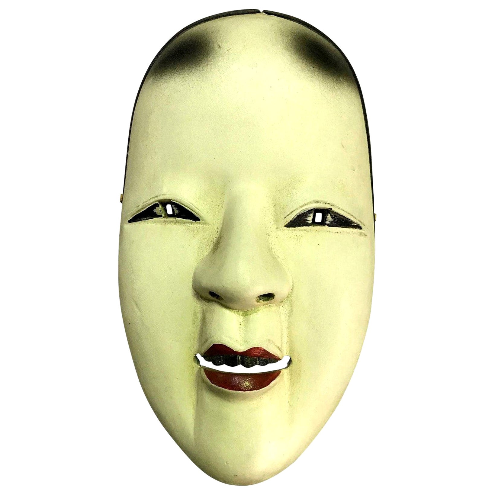 Japanese Okame Ko-Omote Wood Carved Noh Theater Mask For Sale