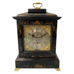 Antique Black Chinoiserie Bracket Clock with Fusee Movement, English, circa 1880