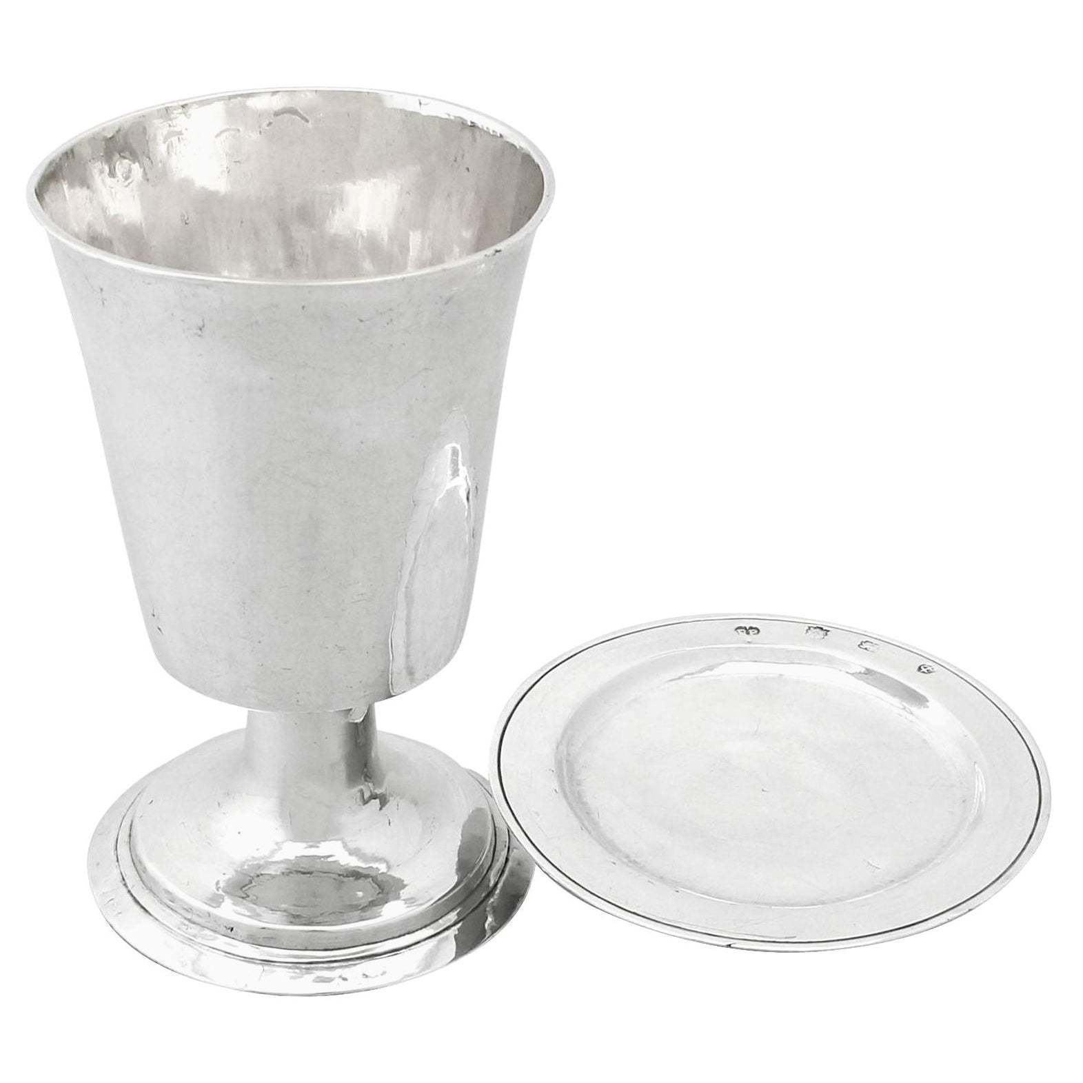 Antique 1640 Sterling Silver Communion Chalice and Paten Set For Sale