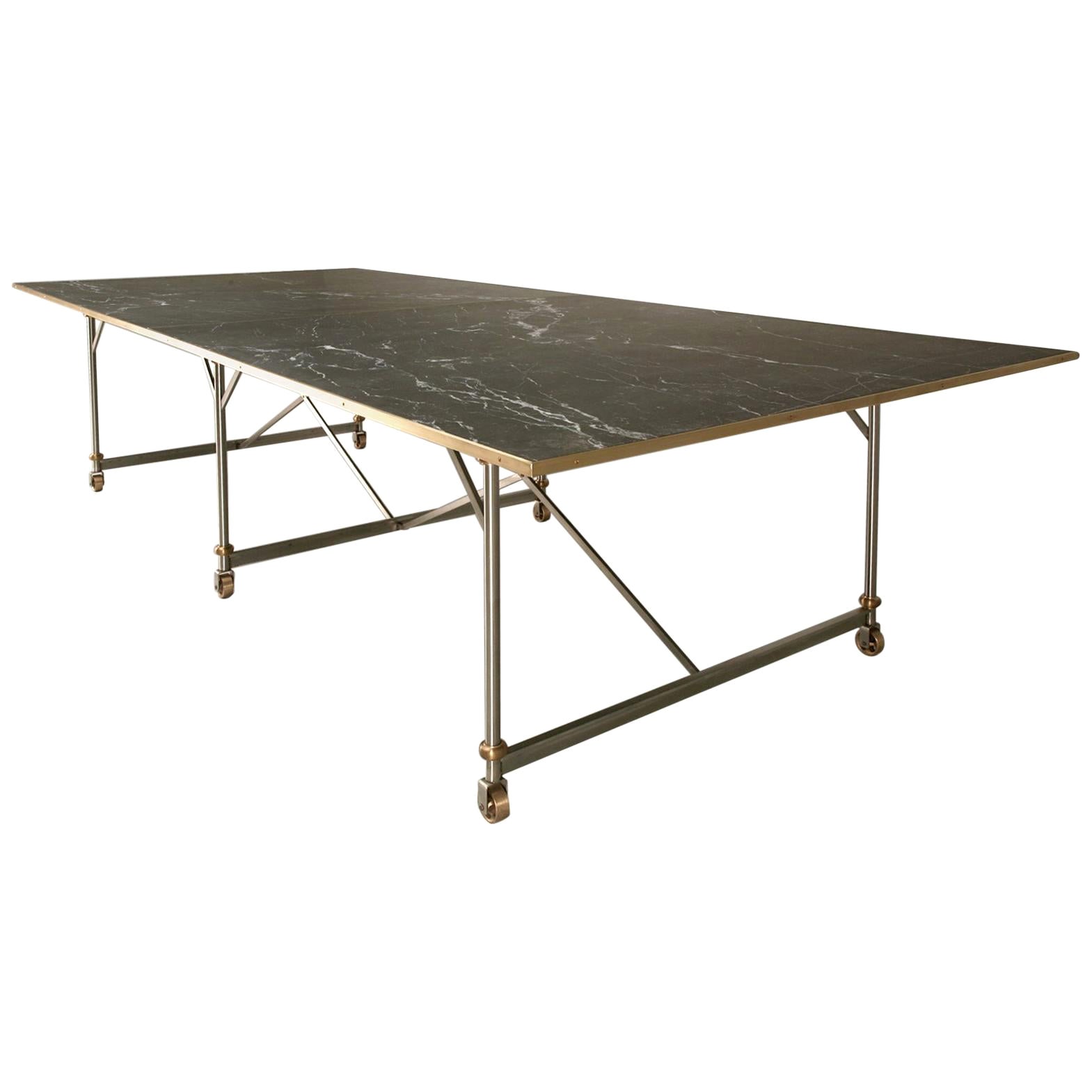 Industrial Style Stainless Steel and Solid Bronze Table Base, Marble Optional