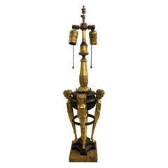 Lampe de bureau EF Caldwell &amp;amp; Co en bronze doré avec figures de bacchanales, vers 1900