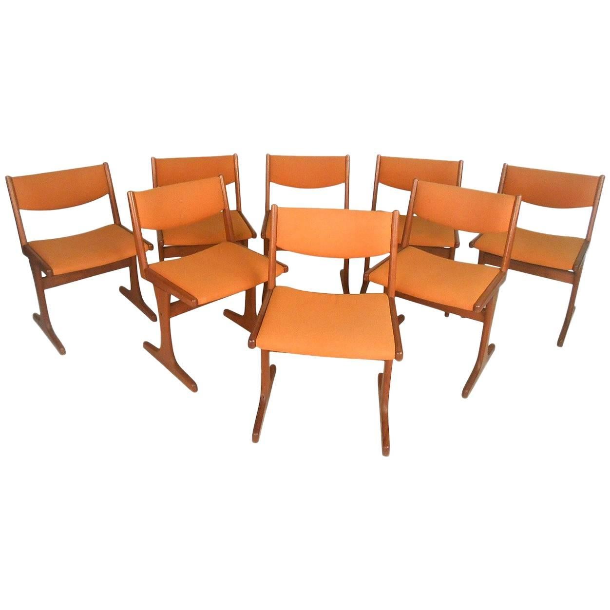 Set of Eight Dining Chairs in Scandinavian Teak