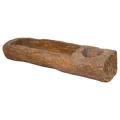 Antikes chinesisches Mortar-Pflanzgefäß aus Holz mit rustikaler Patina, 19. Jahrhundert oder älter
