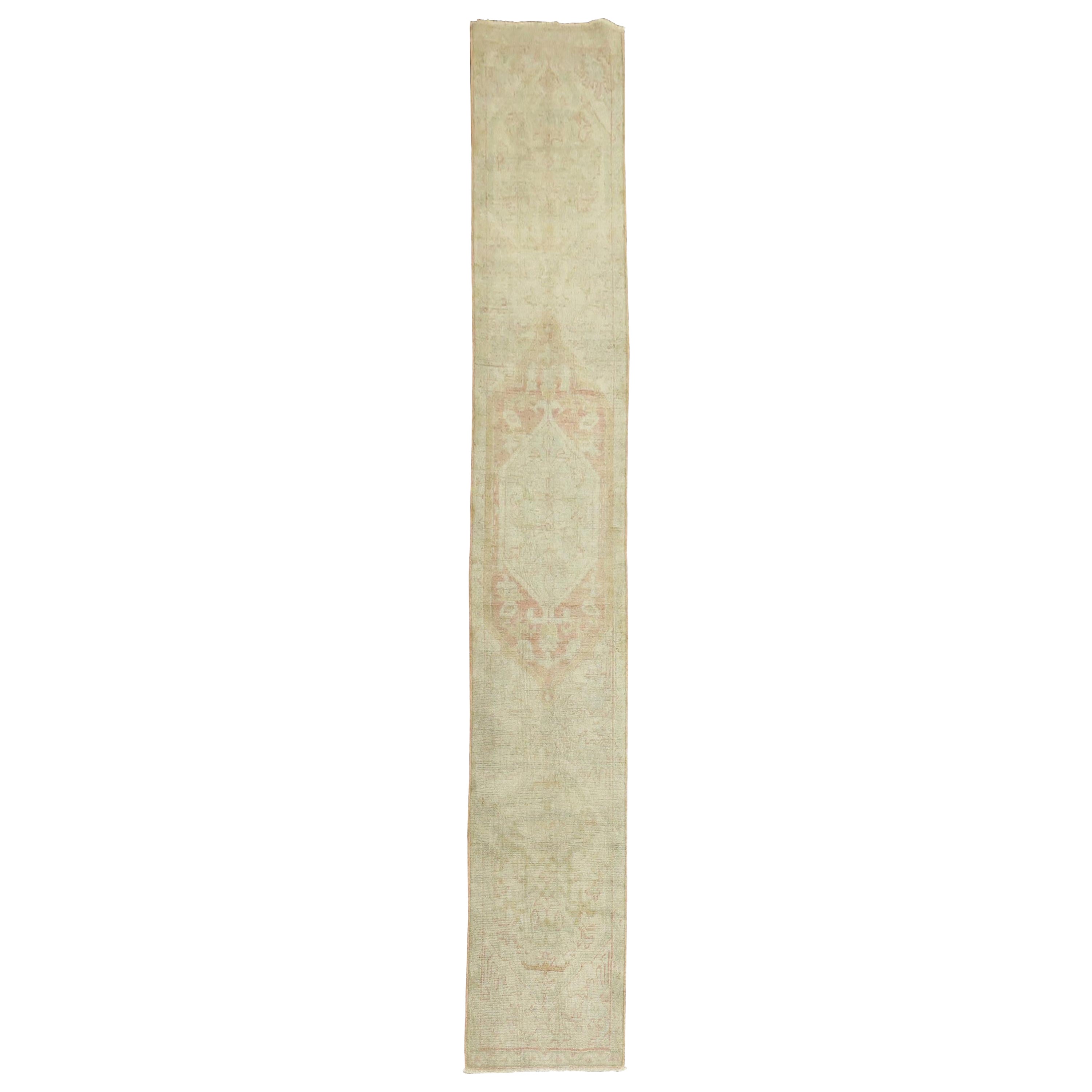 Zabihi Collection Narrow Pale Antique Oushak Runner