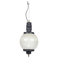 Vintage Black Aluminum, Brass and Molded Glass Shades Midcentury Pendant Lamp