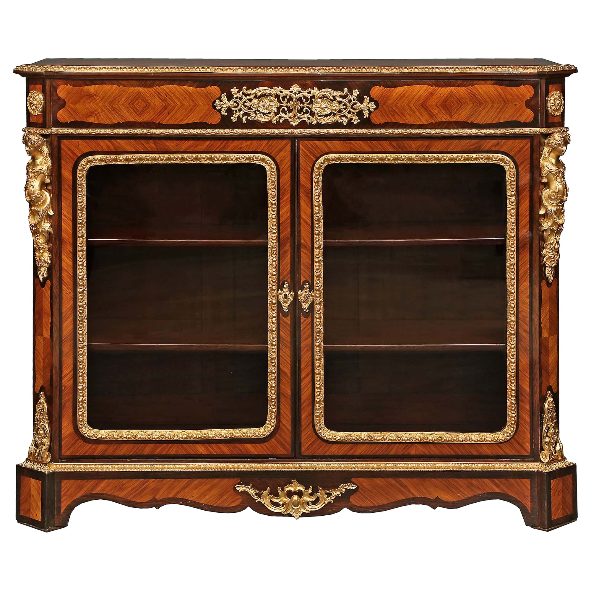 19th Century Pair of Victorian Tulipwood Vitrines For Sale at