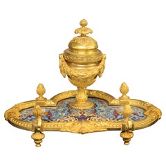 Fine Quality Late 19th Century Gilt Bronze and Champlevé Enamel Inkwell