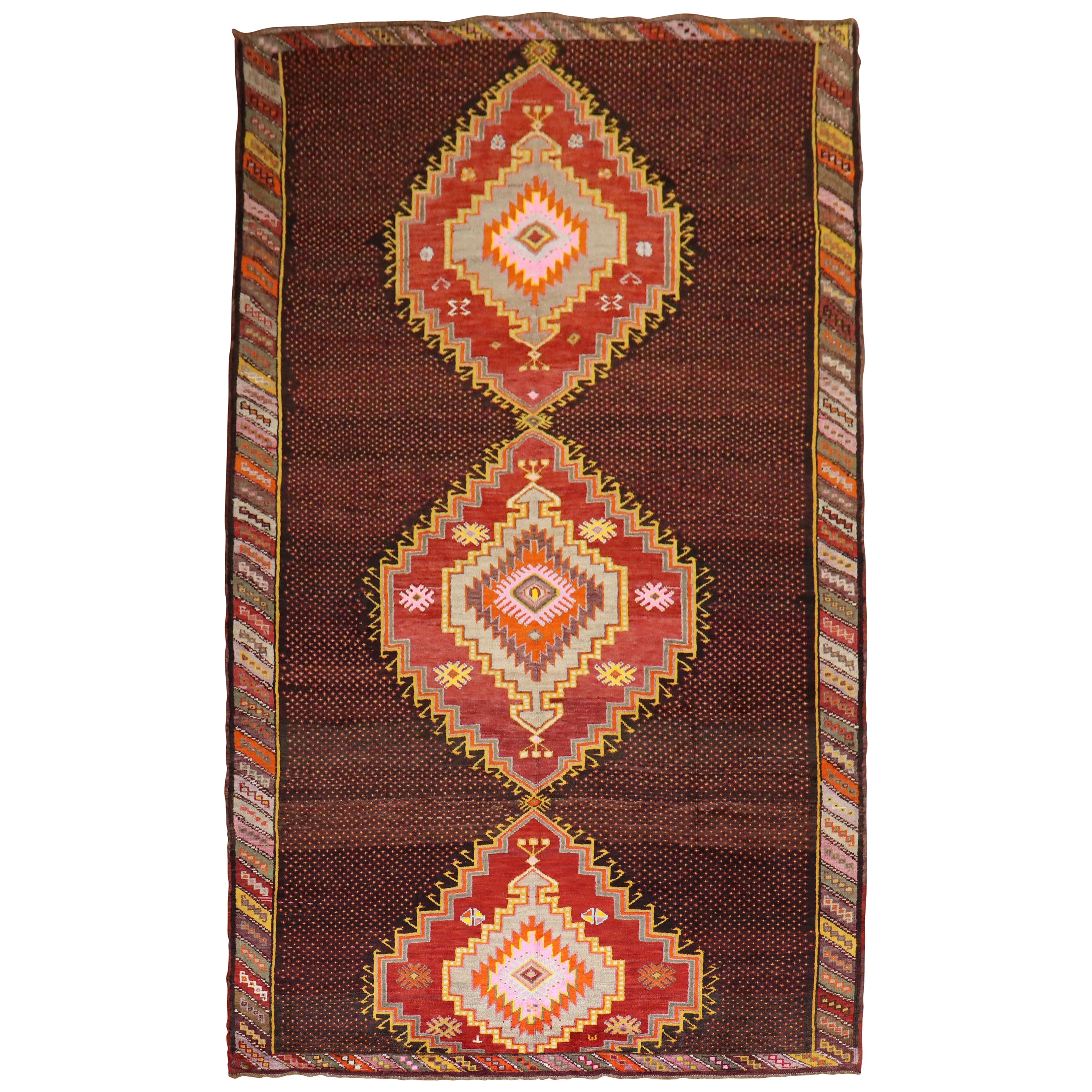 Zabihi Collection Wild 20th Century Colorful Turkish Kars Anatolian Corridor Rug
