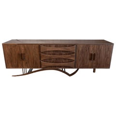 Custom Midcentury Style Walnut Sideboard with Curved Leg by Adesso Imports