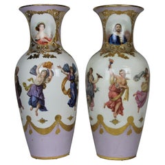 Monumental Pair of Old Paris Porcelain Vases with Dancing Figures of Angles