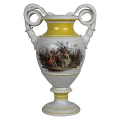 Large Meissen Double Handle Vase w/ Lovers and Floral Panels after Watteau