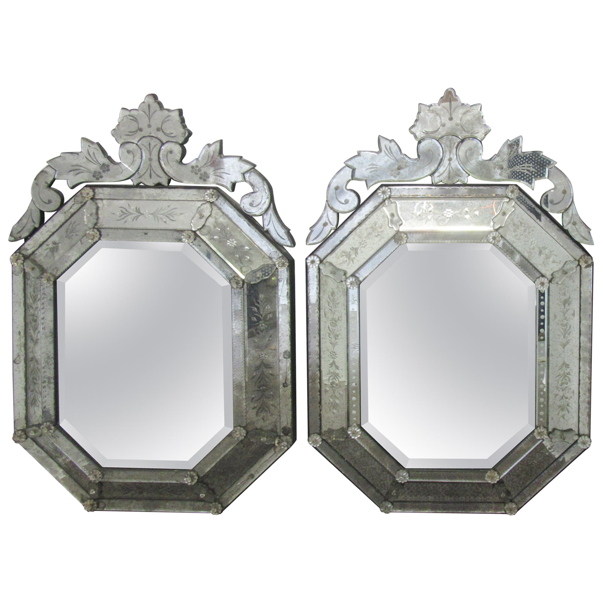 Hollywood Regency Etched Glass Wall Mirror at 1stDibs