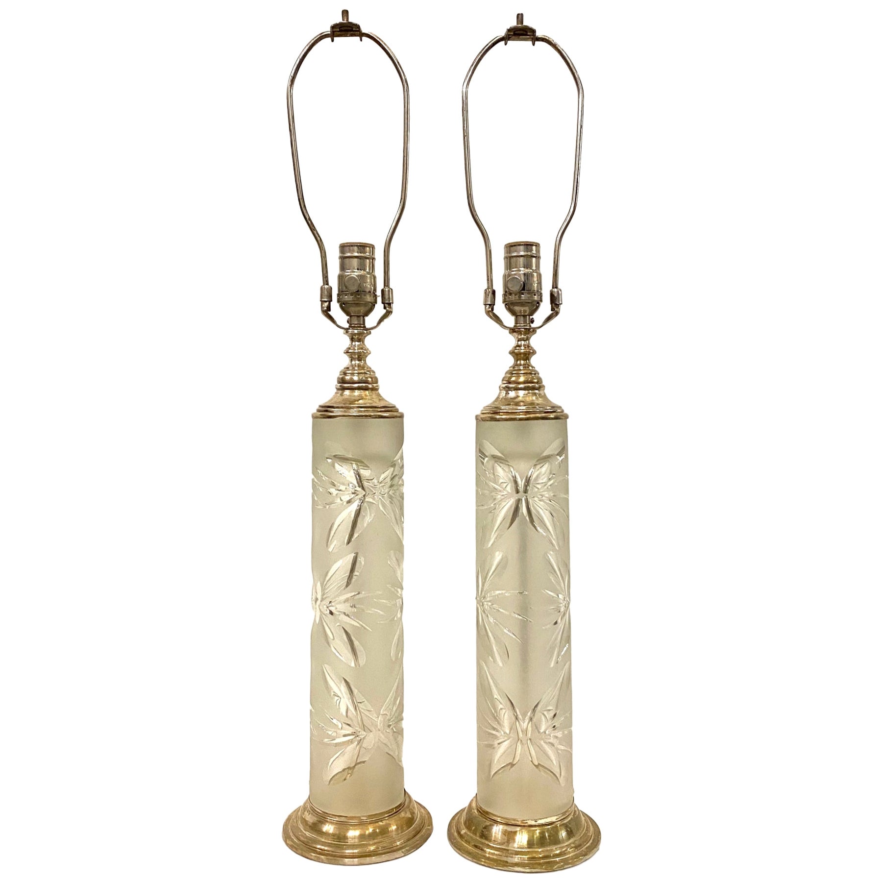 Pair of Porcelain and Cut Glass Lamps For Sale at 1stDibs