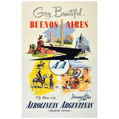 Original Vintage Travel Poster: Gay Beautiful Buenos Aires by Argentine Airlines