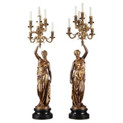 Elegant Pair of Bronze Torcheres by F. Barbedienne, P. Dubois and A. Falguière