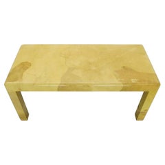 Mid-Century Modern Lacquered Goat Skin Parchment Coffee Table Brass Feet MINT