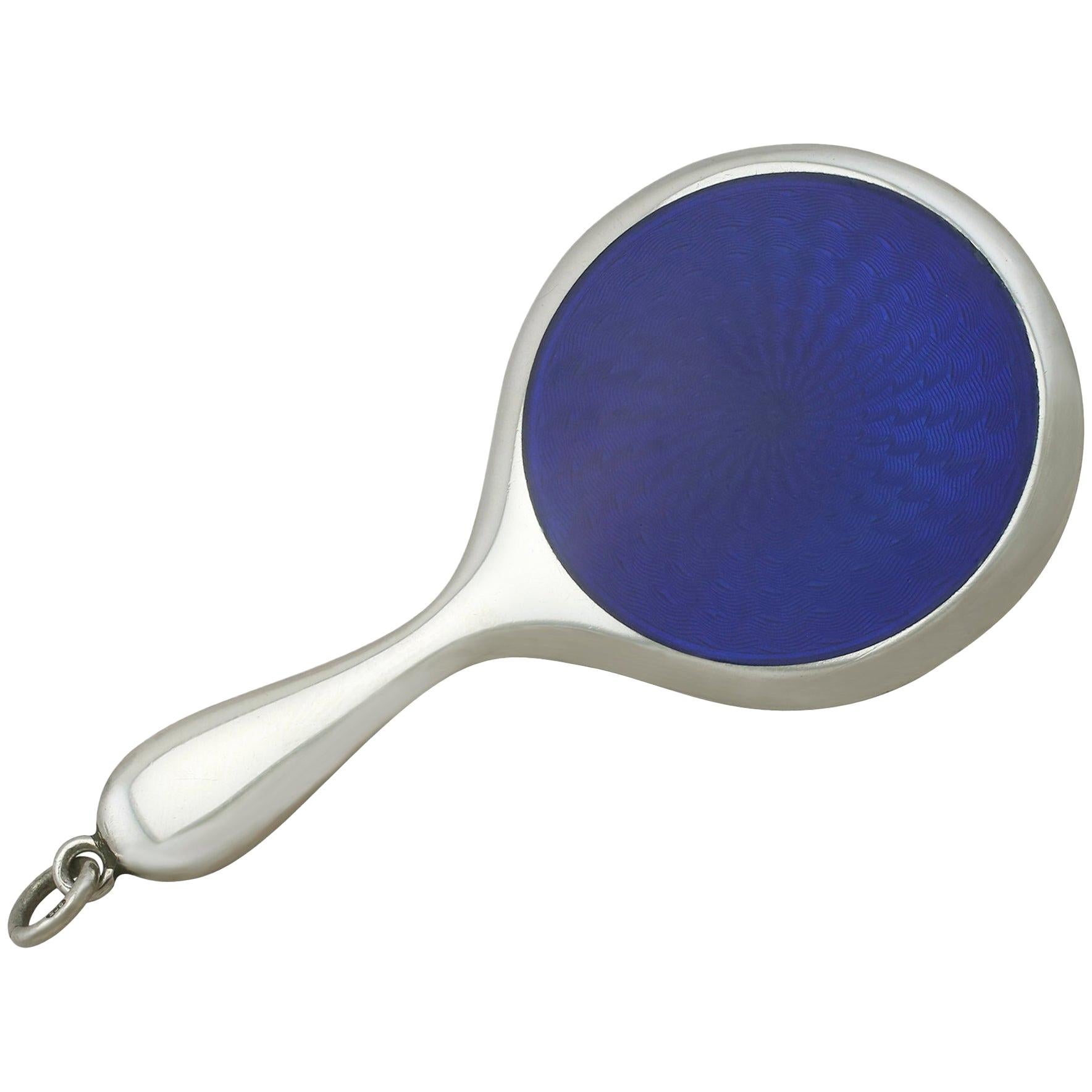 1900s Edwardian Sterling Silver and Enamel Miniature Hand Mirror For Sale