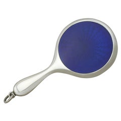 1900s Edwardian Sterling Silver and Enamel Miniature Hand Mirror